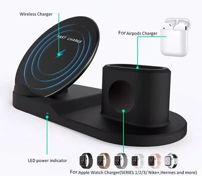 Беспроводная док-станция Fast Charge 5750В 3 в 1 с функцией быстрой зарядки для Airpods, iPhone и Apple Watch USB Type-C Чёрная