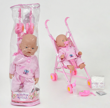 Коляска Baby RT 07-02 C с пупсом и аксессуарами, 2 вида, в кульке
