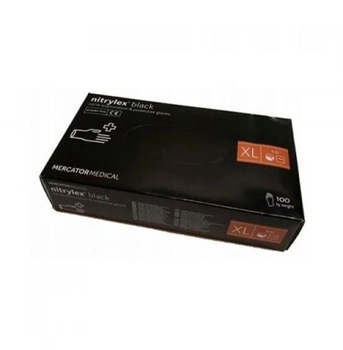 Рукавички Nitrylex basic black медичні нестерильні нітрилові без пудри Розмір XL 100шт в упаковці Чорні