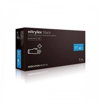 Рукавички Nitrylex basic black медичні нестерильні нітрилові без пудри Розмір M 100шт в упаковці Чорні