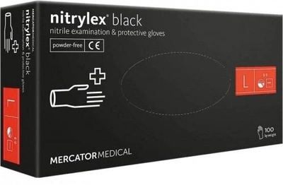 Рукавички Nitrylex basic black медичні нестерильні нітрилові без пудри Розмір L 100шт в упаковці Чорні