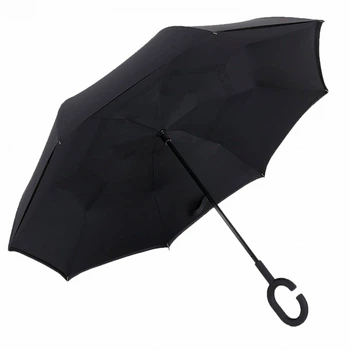 Зонт обратного сложения наоборот Up-Brella умный антизонт женский (смарт зонт) Чёрный
