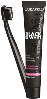Набор Зубная паста отбеливающая Curaprox Black is White с активированным углем и гидроксиаппатитами 90 мл + Ультра-мягкая зубная щетка (7612412423686)