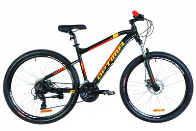 Велосипед 27.5" Optimabikes F-1 AM 14G DD алюминиевый 2019 (черно-красный с желтым) OptimaBikes OPS-OP-27.5-032