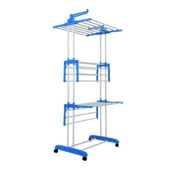 Складная стойка, сушилка для одежды, белья 3 Tiers Garment Rack With Wheels K12-120 металическая