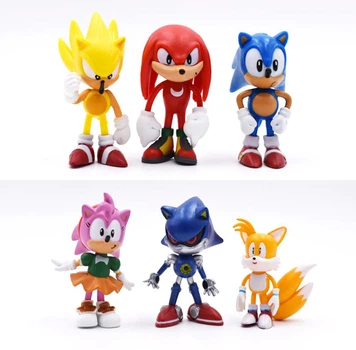 Игровой набор Super Sonic 6 фигурок 6-7 см Супер Соник - Майлз Тейзл - Эми Роуз - Ехидна Наклз - Метал-Соник - Супер Шэдоу