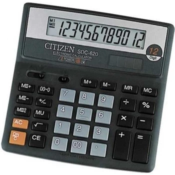 Калькулятор Citizen SDC-620; бухгалтерский, 12-разрядный, литиевая + солнечная батарея (двойное), 156 x 156 x 31.3 мм