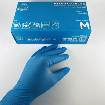 Перчатки медицинские нитриловые смотровые VitLux голубые (уп 100шт 50пар) размер L (10581)