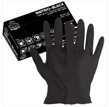 Перчатки медицинские нитриловые смотровые VitLux чёрные (уп 100шт 50пар) размер XL (10585)