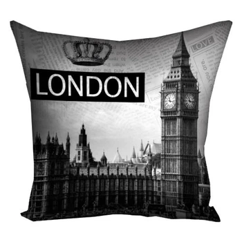 Подушка з принтом габардинова London Биг Бен черно-белая 30x30 см