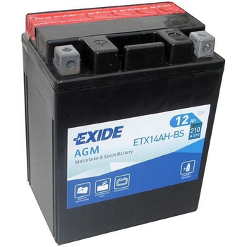 Мото аккумулятор EXIDE ETX14AH-BS / YTX14AH-BS 12 Аh, 200 А, (+/-), 134х89х166 мм