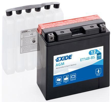 Мото аккумулятор EXIDE ET14B-BS / YT14B-BS 12 Aч, 190 A, (+/-), 150x70x145 мм