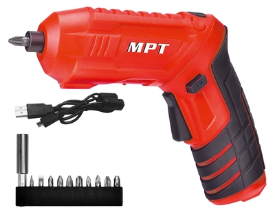Отвертка аккумуляторная MPT GM поворотная 4V, Li-ion, 1.5 Ач, 250 об/мин, 3.5 Нм, реверс, USB, аксес. 10шт (Арт.: MCSD4006.1)