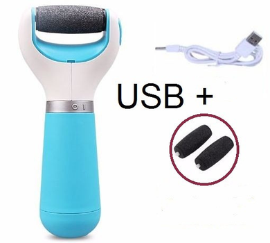 Электрическая роликовая пилка для удаления огрубевшей кожи с USB + 2 насадки с алмазной крошкой