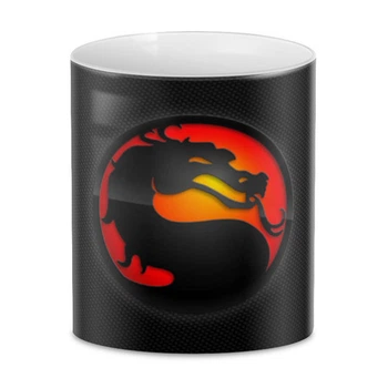 Кружка Mortal Kombat Мортал Комбат эмблема черный фон керамика, белого цвета 330мл.