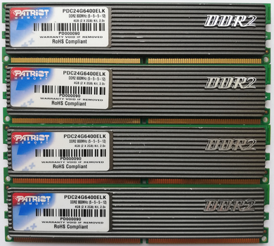 Комплект оперативной памяти Patriot DDR2 8Gb (4*2Gb) 800MHz PC2 6400U CL5 (PDC24G6400ELK) Б/У