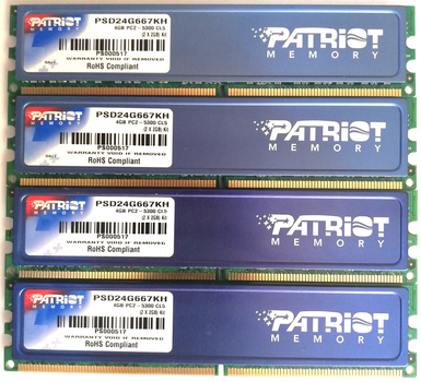 Комплект оперативной памяти Patriot DDR2 8Gb (4*2Gb) 667MHz PC2 5300U CL5 (PSD24G667KH) Б/У