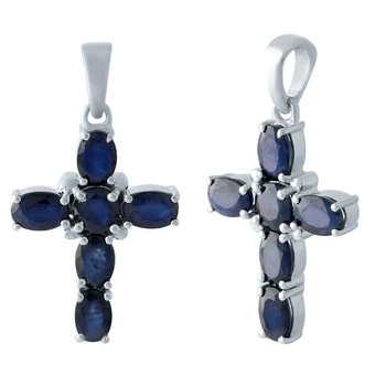 Серебряный крестик с сапфиром 0.6ct (1966662)