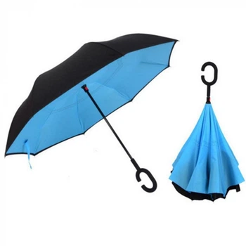 Зонт Наоборот Up-brella - Зонт Обратного Сложения (Обратный Зонт) Антизонт -Черный/голубой