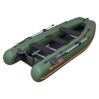 Надувная лодка Kolibri КМ-450DSL (Колибри КМ-450ДСЛ) зеленая + жесткий фанерный настил
