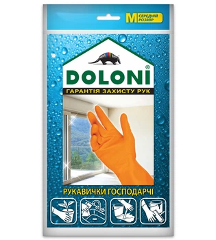 Рукавички латексні господарські Doloni Household M помаранчеві 4545