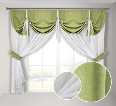 Кухонная занавеска салатовая Adagio Windows Decor с ламбрекеном в размере 2х1,7м
