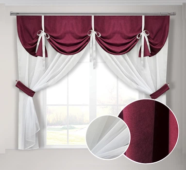 Кухонная занавеска бордовая Adagio Windows Decor с ламбрекеном в размере 2х1,7м