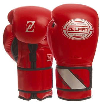 Перчатки для бокса и единоборств на липучке ZELART BO-1361 Red-Silver-Black 10 унций