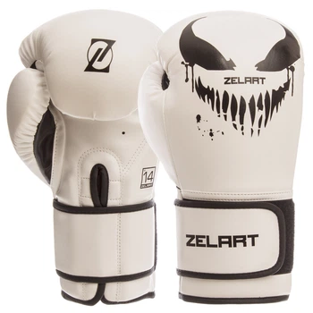 Перчатки для бокса и единоборств на липучке ZELART BO-1370 White-Black 12 унций