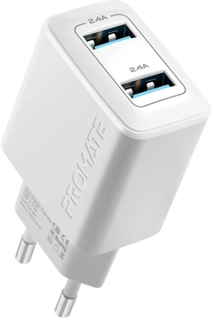 Сетевое зарядное устройство Promate BiPlug 12 Вт 2 USB White (biplug.white)