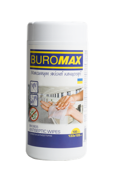 Салфетки влажные антисептические Buromax 100шт в пластиковой тубе (BM.0805)