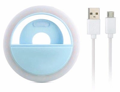 Светодиодное селфи кольцо Selfie Ring Light с USB зарядкой Голубой