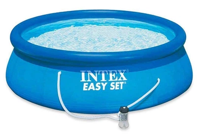 Надувной семейный бассейн круглый наливной с фильтром в комплекте Intex Easy Set на 2419 литров 244 х 76 см Blue