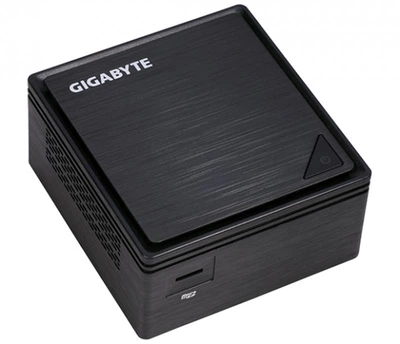 Неттоп Gigabyte BRIX (GB-BPCE-3350C); Intel Celeron N3350 (1.1-2.4 ГГц) / без ОЗУ (1xSO-DIMM) / без HDD (1xSATA3) / Intel HD Graphics 500 / без ОП / LAN / Wi-Fi / Bluetooth / кардридер / без ОС / черный