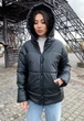 Женская куртка зимняя c капюшоном из эко кожи KML 007 S (42-44) Черный (K 007 A) - изображение 2