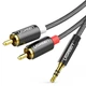 Аудіо кабель Ugreen Hi-Fi AUX jack 3.5 mm - 2xRCA 1 метр Black нейлон - зображення 2