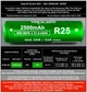 Акумулятор 18650 літій-іонний (Li-Ion) Vapcell INR18650 R25, 2500mAh, 20A, 4.2/3.6/2.5V, Green - зображення 5