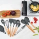 Силіконовий кухонний набір приладдя Kitchen Set 12 предметів (дерево+силікон) чорний - зображення 7
