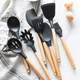 Силіконовий кухонний набір приладдя Kitchen Set 12 предметів (дерево+силікон) чорний - зображення 8