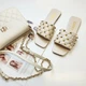 Красивые шлепанцы на низком ходу с квадратным носом молочные с шипами Fashion 222 36 - изображение 8