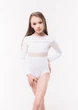 Купальник для гимнастики и хореографии WorldG WHITE BASE-110-116 с рукавами спинка трикотаж белый - изображение 1