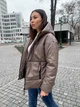 Зимняя женская куртка с капюшоном эко кожа K&ML 07 (42-48) Какао (07 - 02) - изображение 2