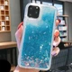 Чехол Glitter для Iphone 11 Pro бампер жидкий блеск Синий - изображение 2