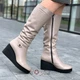 Сапоги женские Hight Design Бежевые кожаные на танкетке 40р Код 1585 - изображение 2