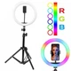Светодиодная Кольцевая LED лампа с штативом и пультом для селфи RGB Mj38 38см - изображение 6