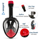 Маска для плавания Seagard Easybreath-II S/M с 4 клапанами и креплением для камеры полнолицевая панорамная сферическая линза с обзорностью 180° Черная с красным - изображение 2