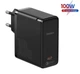 Блок питания Baseus GaN2 100W Quick Charge 5.0 |1xType-C, QC/PD, 5A| + кабель USB-C 100W для MacBook/Huawei/Samsung/Asus/Google/Lenovo black - изображение 1