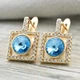Сережки Xuping з кристалами Swarovski 83128 розмір 15х10 мм колір аквамариновий вага 2.7 г позолота 18К - зображення 1