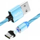 Светящийся магнитный кабель зарядки TOPK AM67 LED 1m 2.4A Type-C Blue - изображение 1