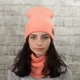 Женская вязаная шапка с Buff снуд КАНТА Fashion Hat размер 50-60 Персик (OC-015) - изображение 2